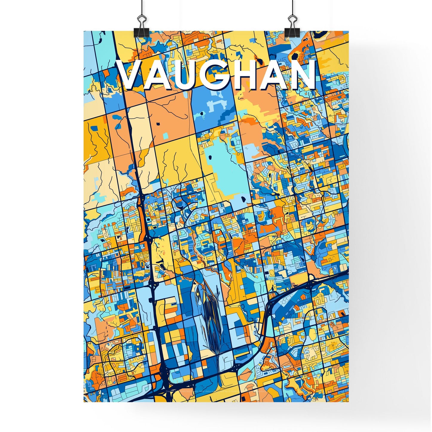 VAUGHAN CANADA Vibrant Colorful Art Map Poster Blue Orange