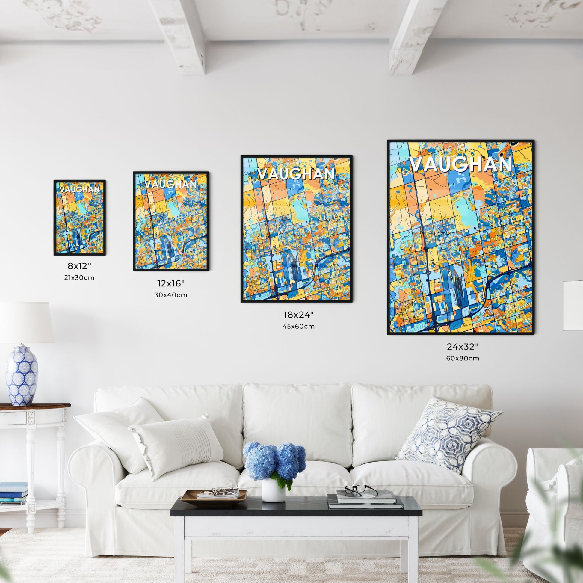 VAUGHAN CANADA Vibrant Colorful Art Map Poster Blue Orange