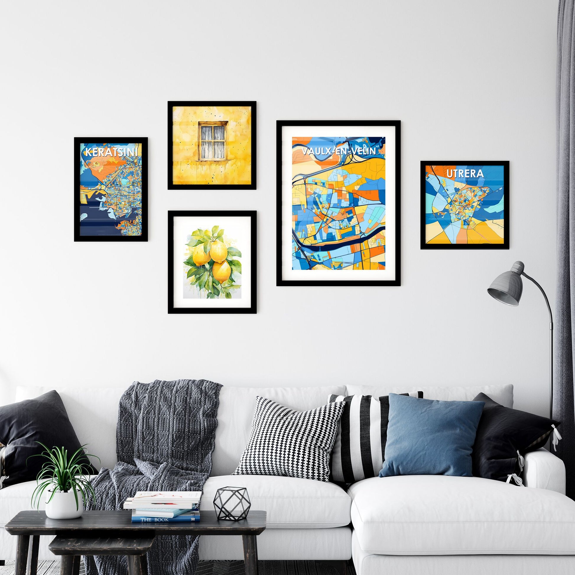 VAULX-EN-VELIN FRANCE Vibrant Colorful Art Map Poster Blue Orange