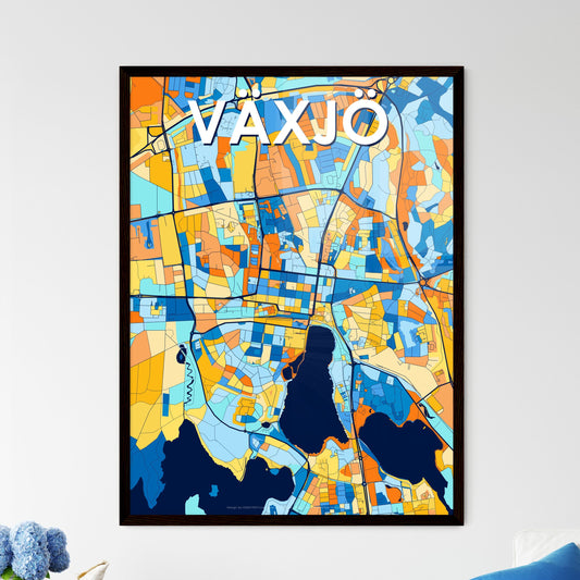 VÄXJÖ SWEDEN Vibrant Colorful Art Map Poster Blue Orange