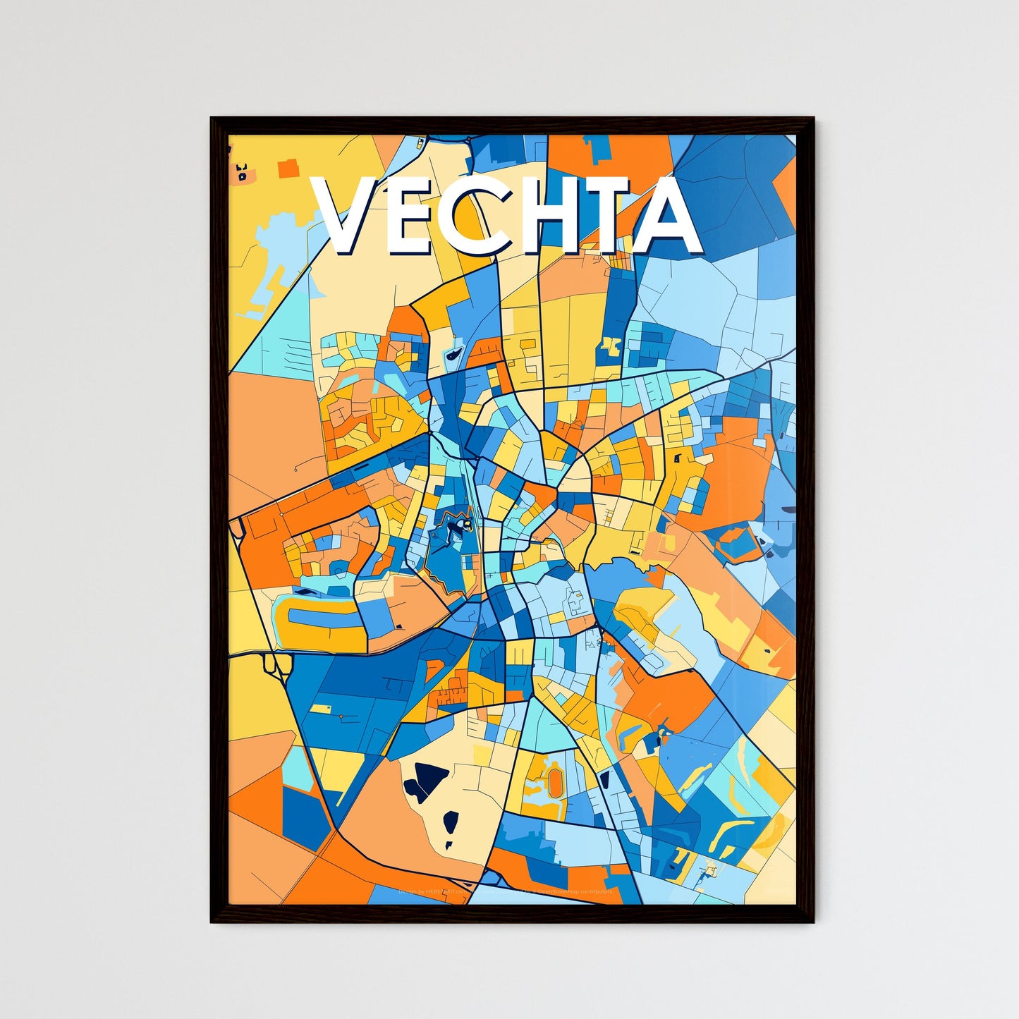 VECHTA GERMANY Vibrant Colorful Art Map Poster Blue Orange