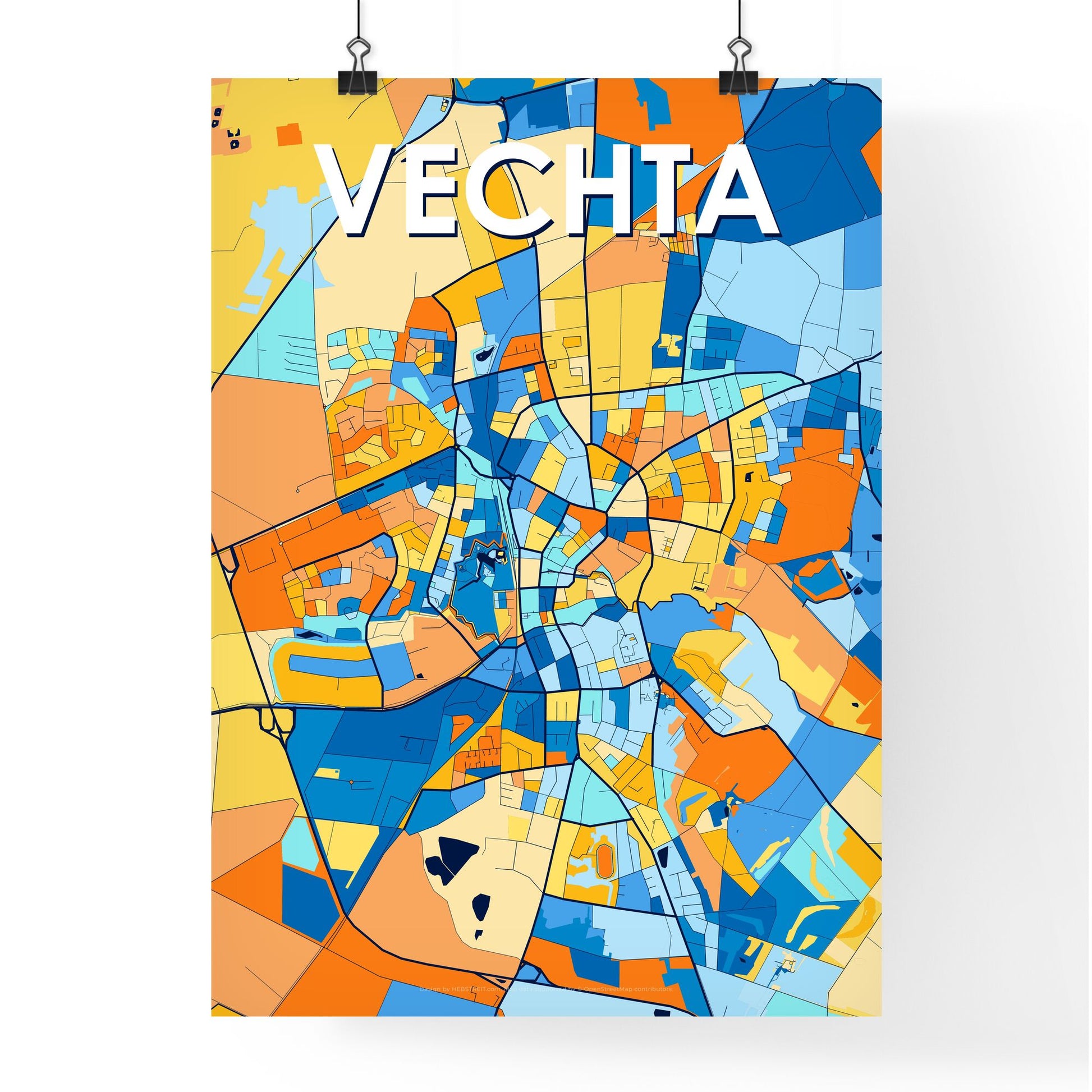 VECHTA GERMANY Vibrant Colorful Art Map Poster Blue Orange