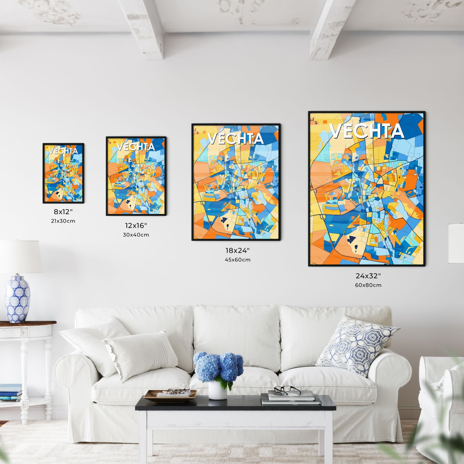 VECHTA GERMANY Vibrant Colorful Art Map Poster Blue Orange