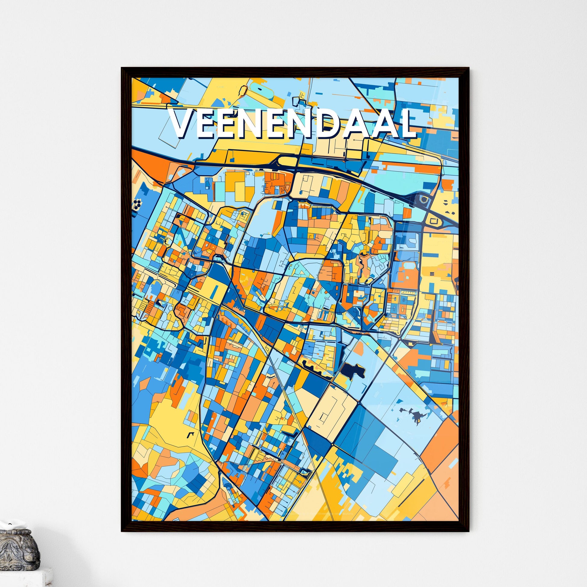 VEENENDAAL NETHERLANDS Vibrant Colorful Art Map Poster Blue Orange