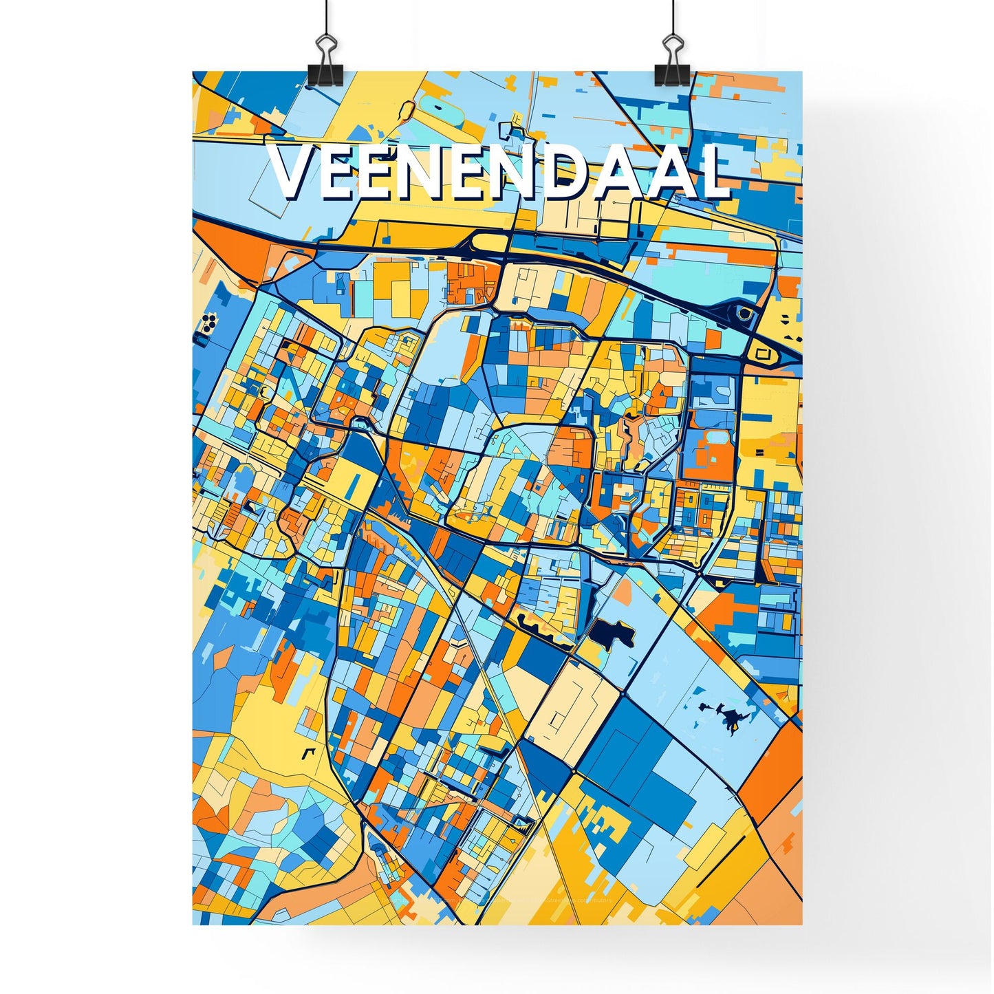 VEENENDAAL NETHERLANDS Vibrant Colorful Art Map Poster Blue Orange