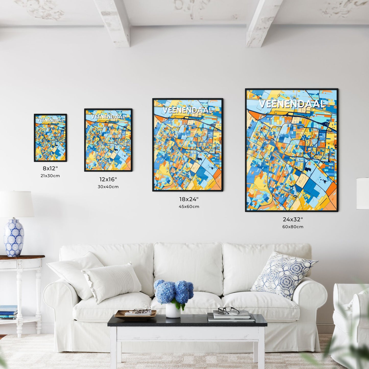 VEENENDAAL NETHERLANDS Vibrant Colorful Art Map Poster Blue Orange