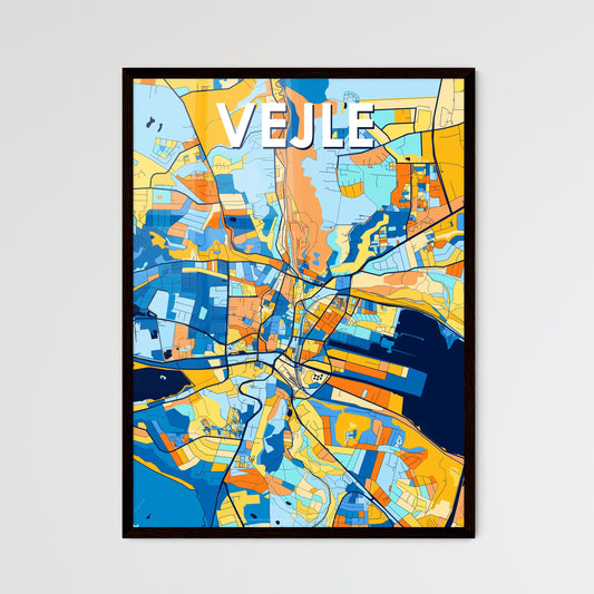 VEJLE DENMARK Vibrant Colorful Art Map Poster Blue Orange