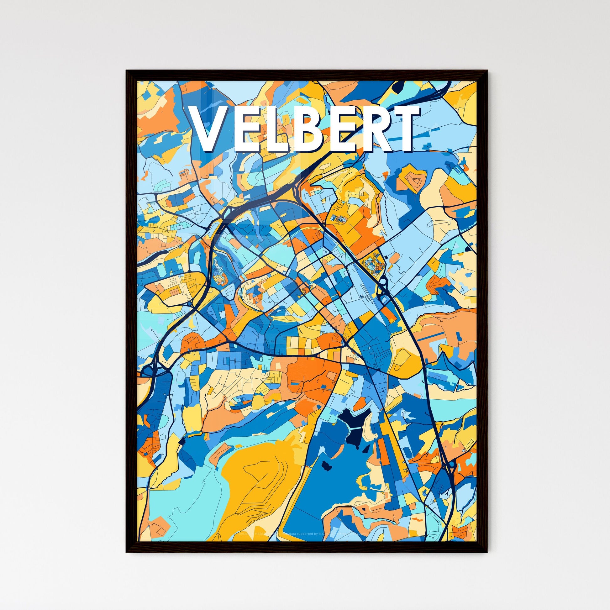 VELBERT GERMANY Vibrant Colorful Art Map Poster Blue Orange