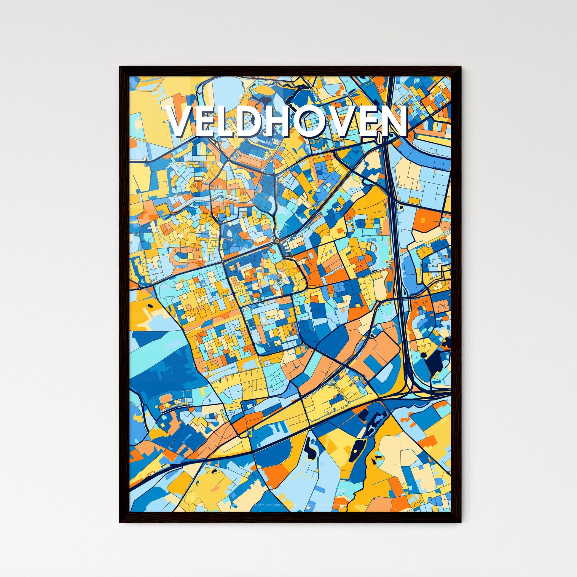 VELDHOVEN NETHERLANDS Vibrant Colorful Art Map Poster Blue Orange