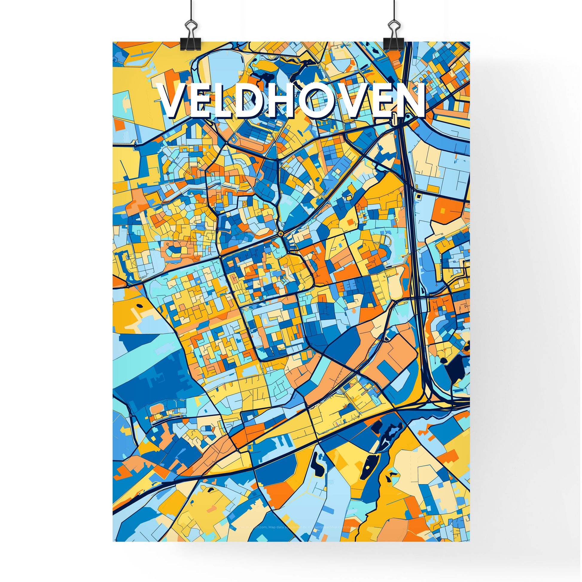 VELDHOVEN NETHERLANDS Vibrant Colorful Art Map Poster Blue Orange