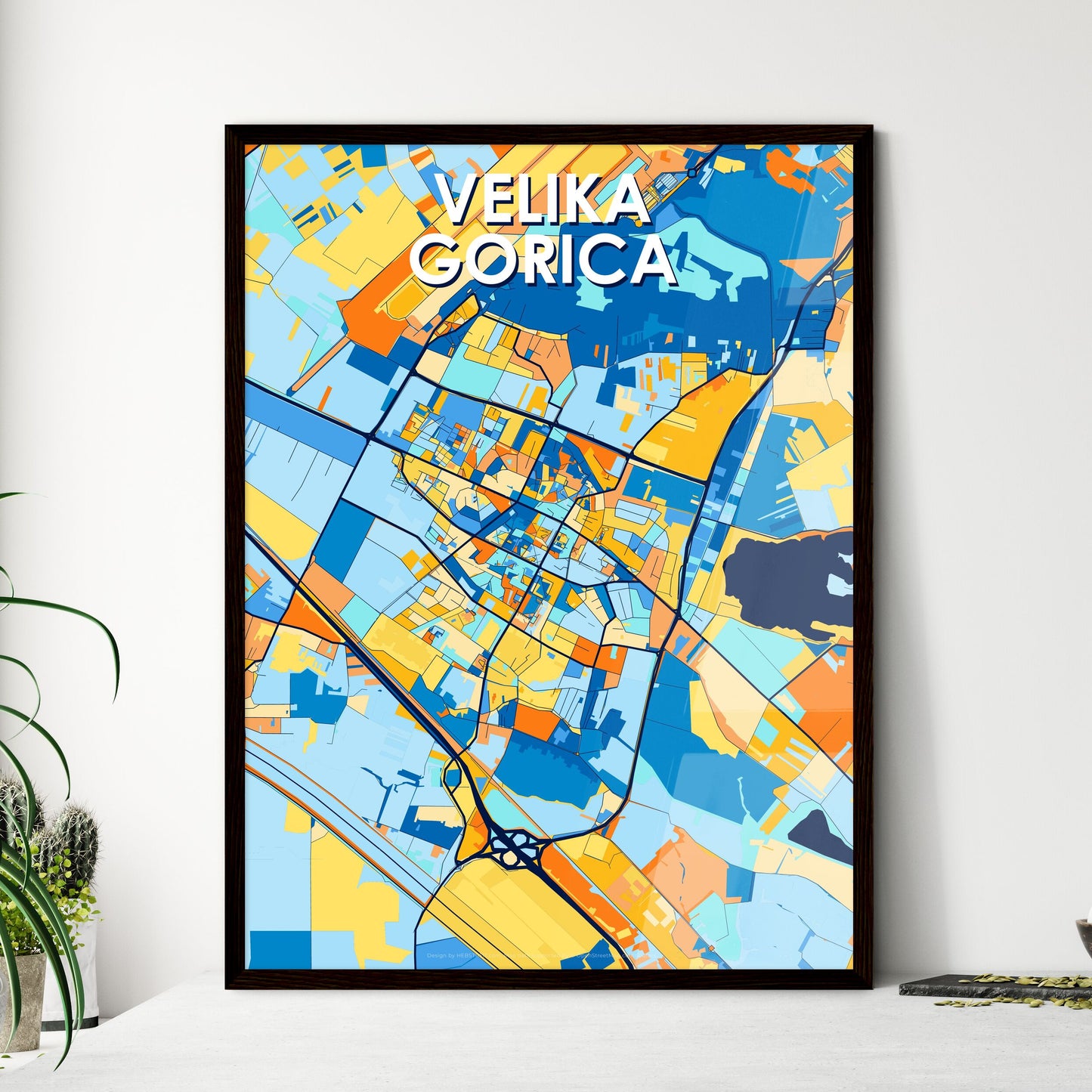 VELIKA GORICA CROATIA Vibrant Colorful Art Map Poster Blue Orange