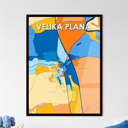 VELIKA PLANA SERBIA Vibrant Colorful Art Map Poster Blue Orange