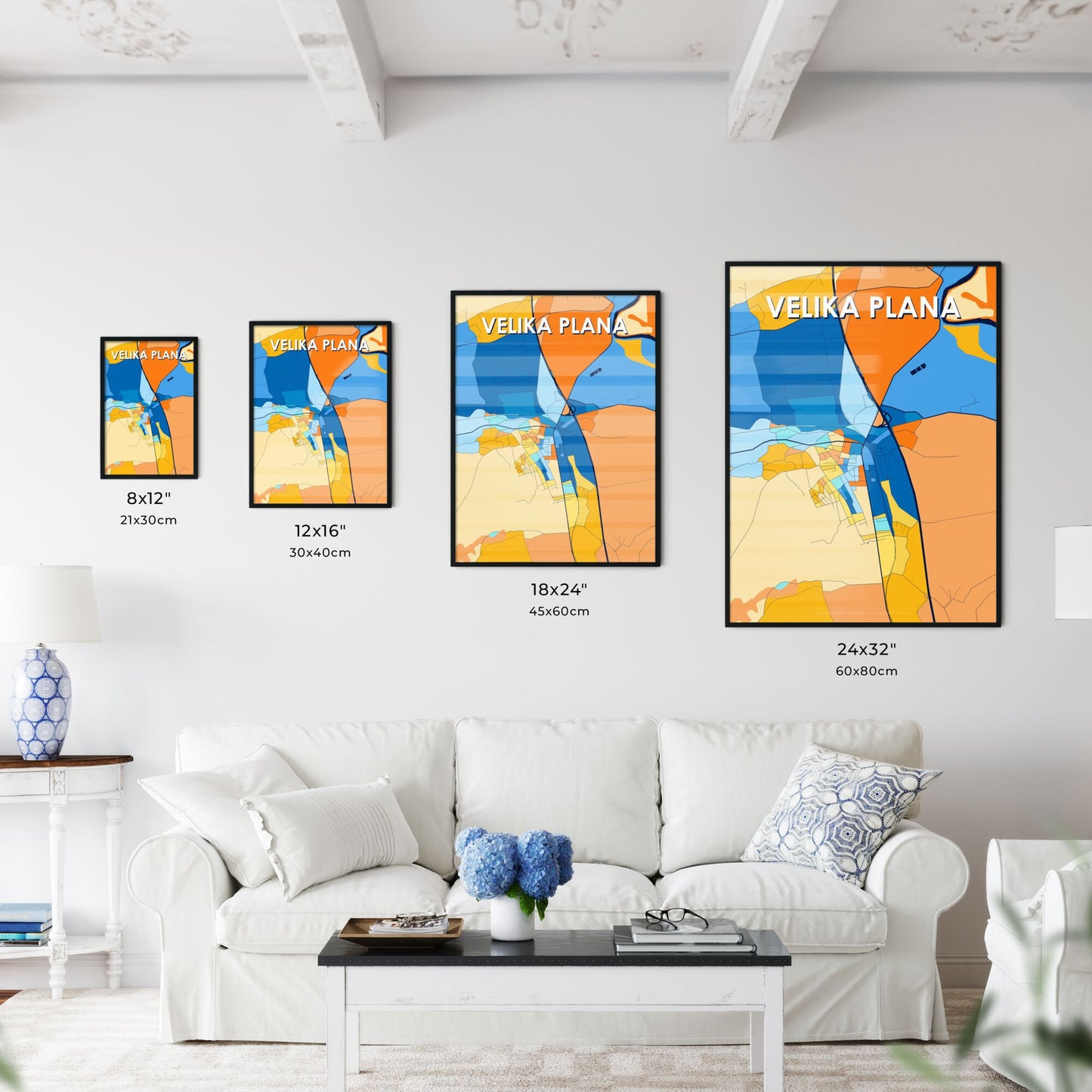 VELIKA PLANA SERBIA Vibrant Colorful Art Map Poster Blue Orange