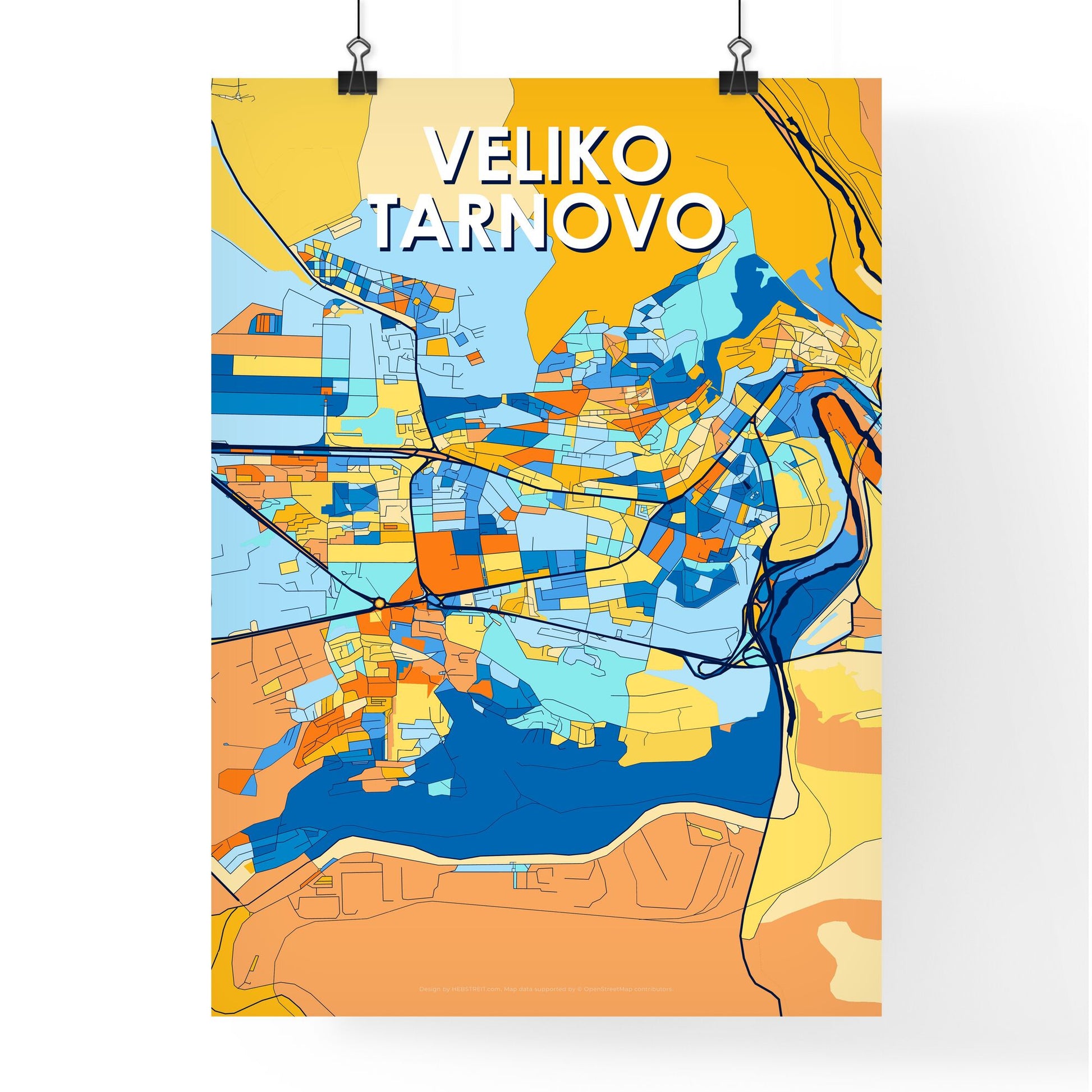 VELIKO TARNOVO BULGARIA Vibrant Colorful Art Map Poster Blue Orange