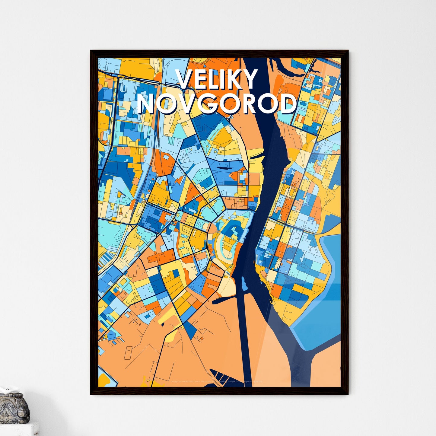 VELIKY NOVGOROD RUSSIA Vibrant Colorful Art Map Poster Blue Orange