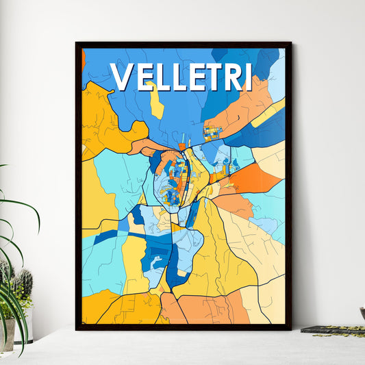 VELLETRI ITALY Vibrant Colorful Art Map Poster Blue Orange