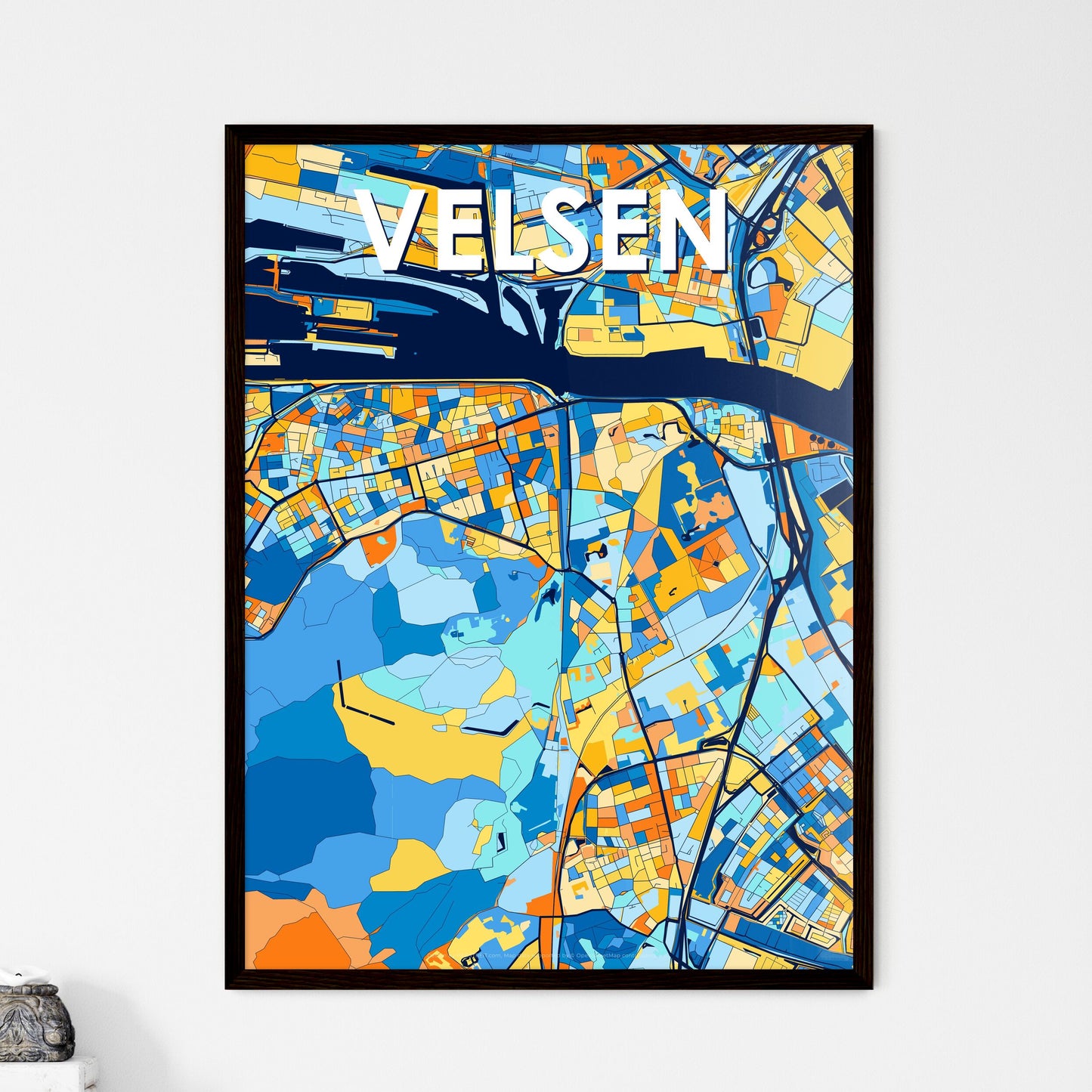 VELSEN NETHERLANDS Vibrant Colorful Art Map Poster Blue Orange