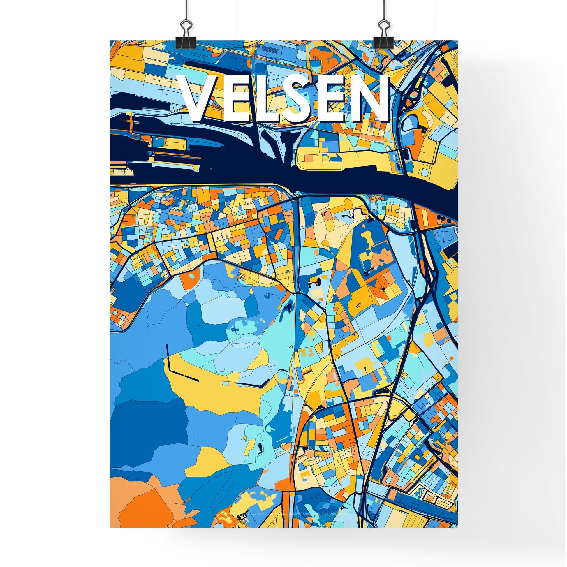 VELSEN NETHERLANDS Vibrant Colorful Art Map Poster Blue Orange