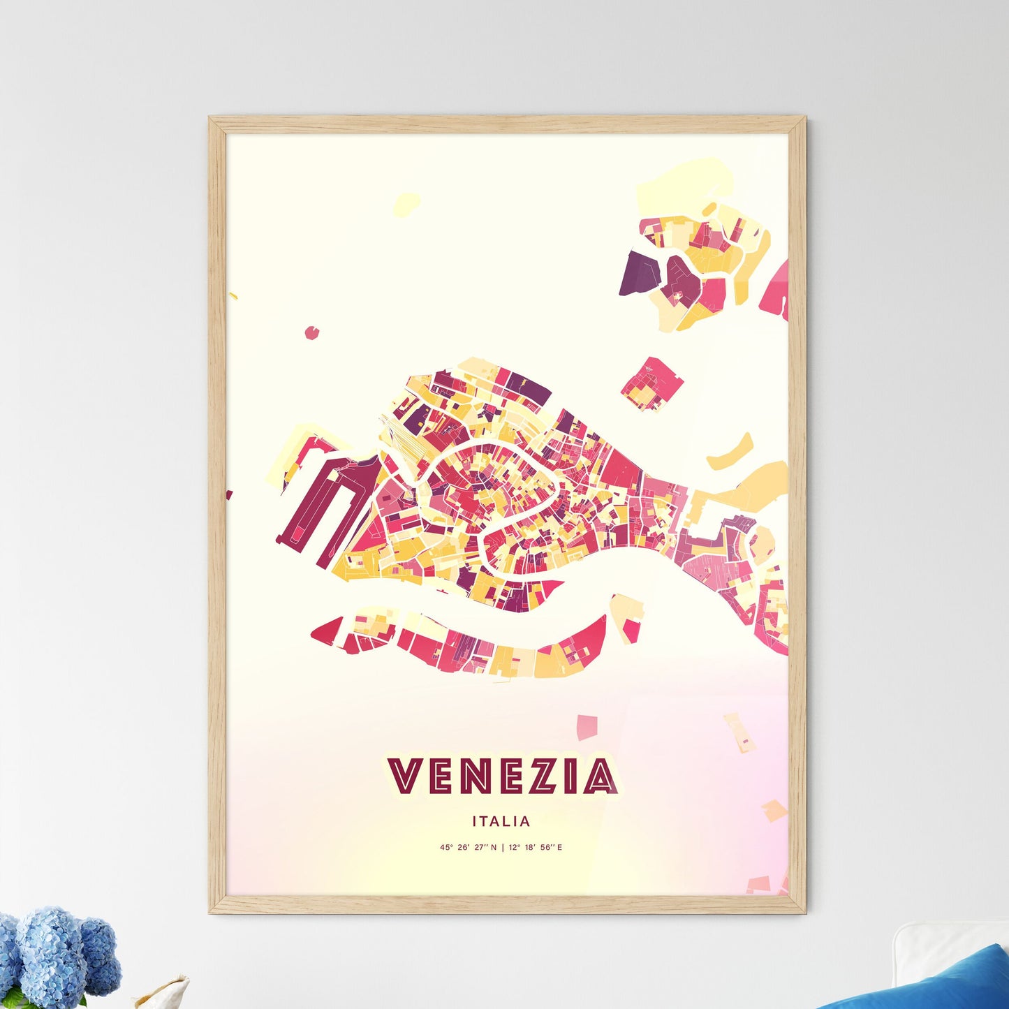 Colorful Venice Italy Fine Art Map Hot Red