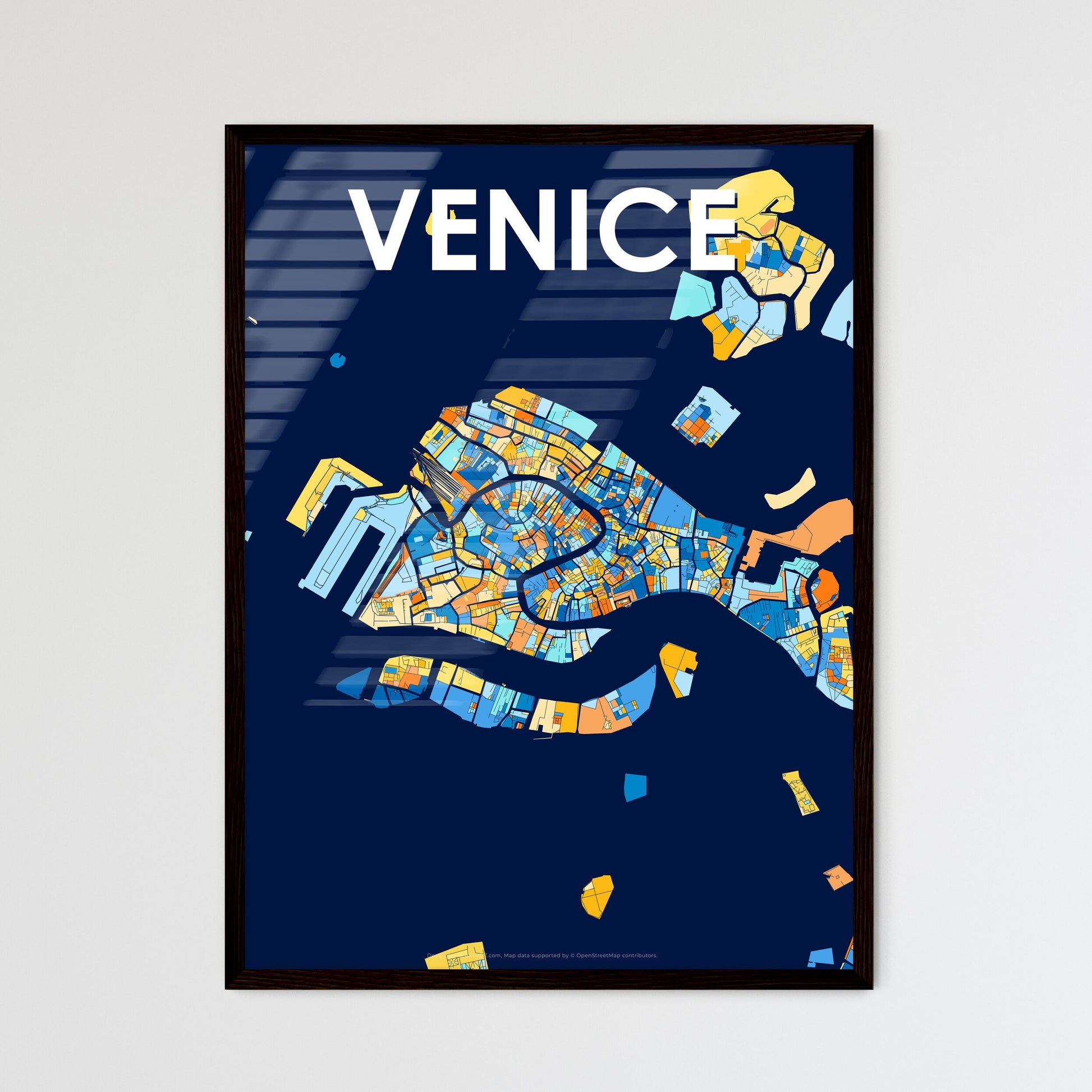 VENICE ITALY Vibrant Colorful Art Map Poster Blue Orange