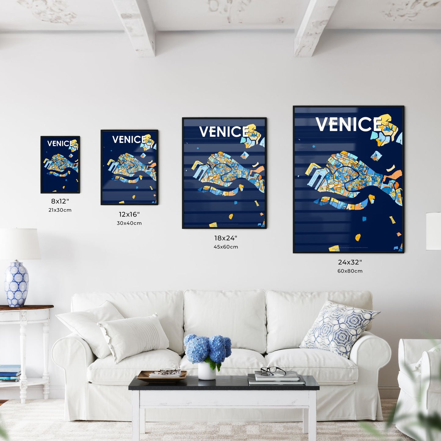 VENICE ITALY Vibrant Colorful Art Map Poster Blue Orange