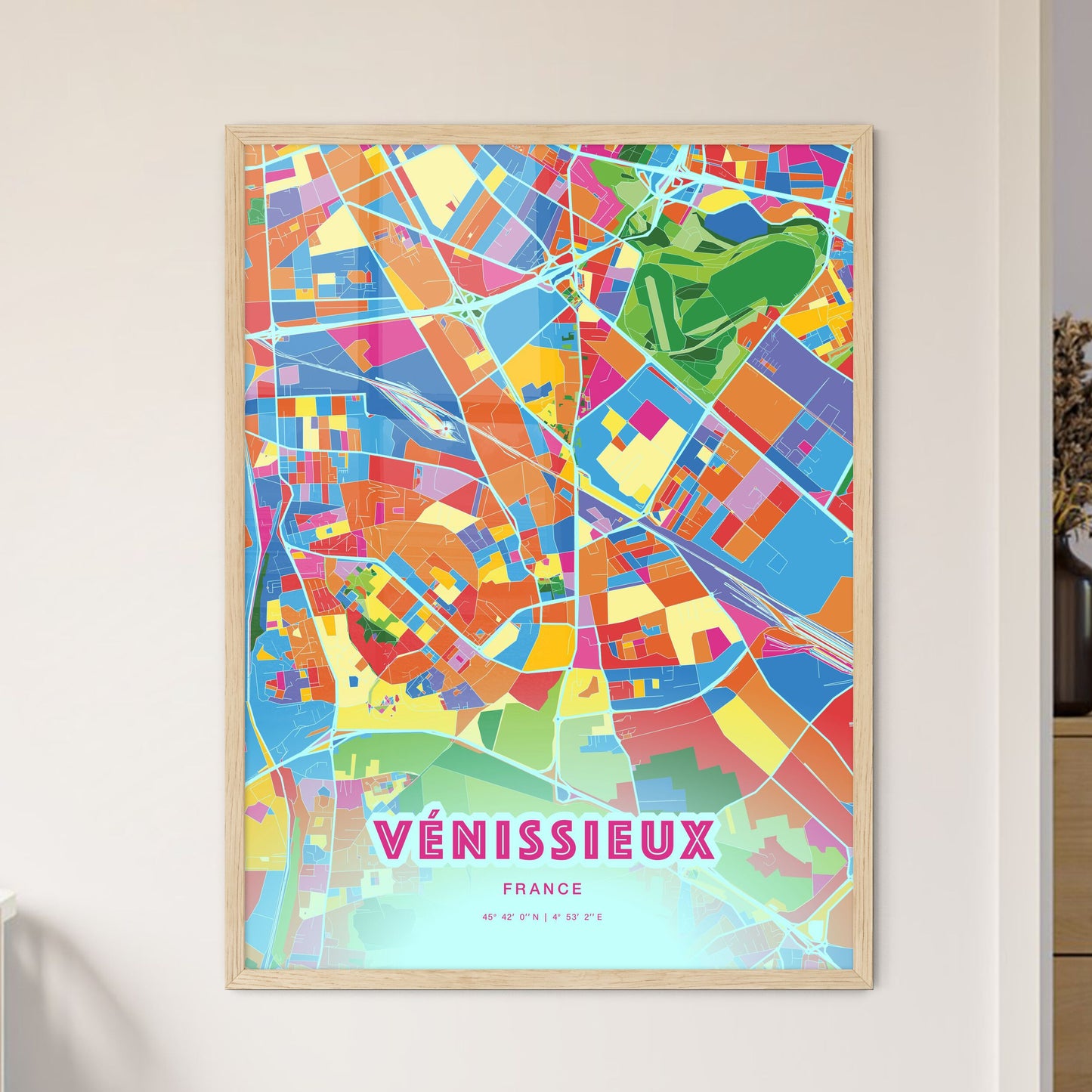 Colorful Vénissieux France Fine Art Map Crazy Colors