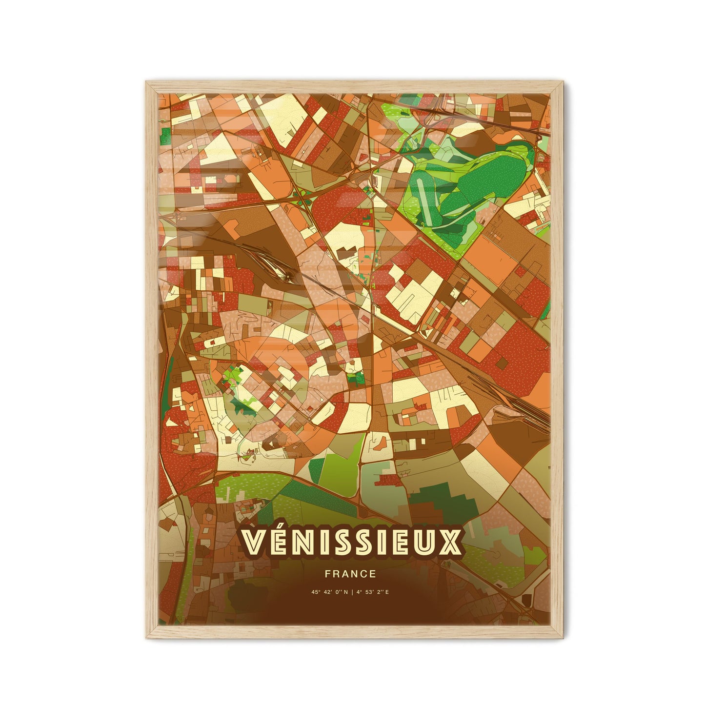 Colorful Vénissieux France Fine Art Map Farmhouse