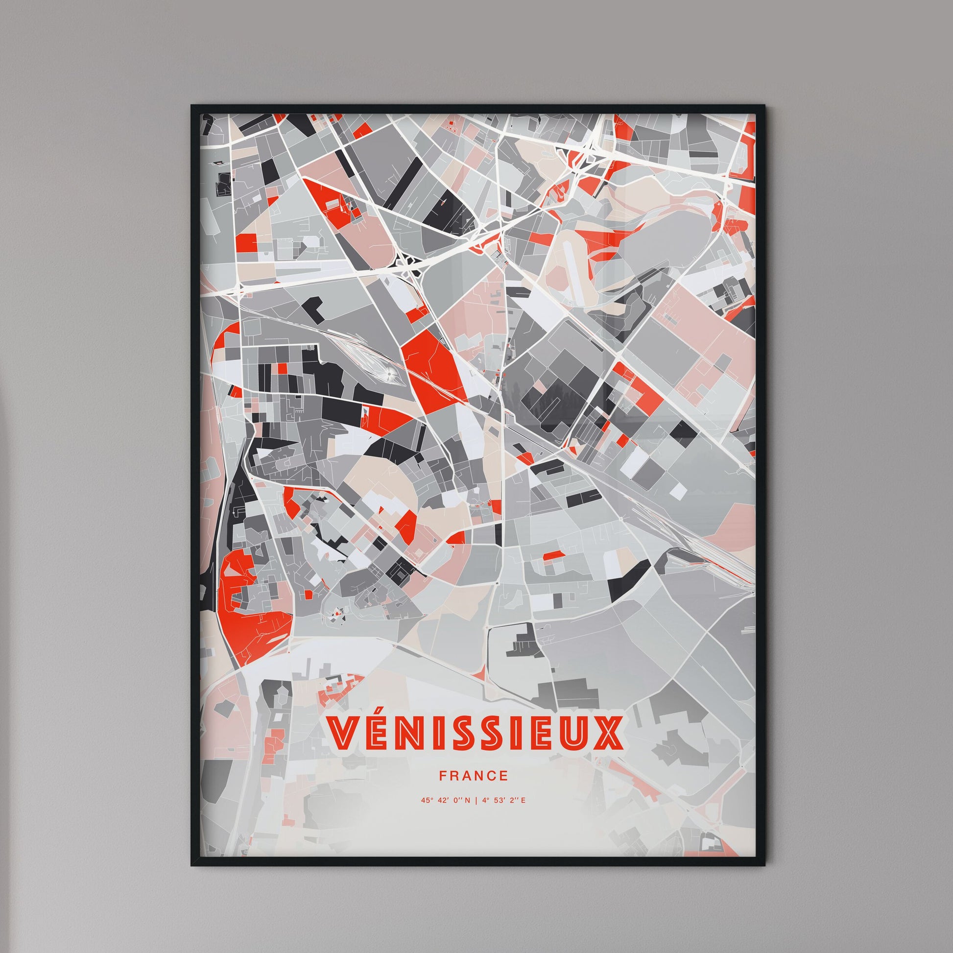 Colorful Vénissieux France Fine Art Map Modern Expressive