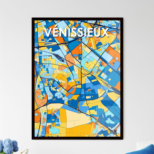 VÉNISSIEUX FRANCE Vibrant Colorful Art Map Poster Blue Orange