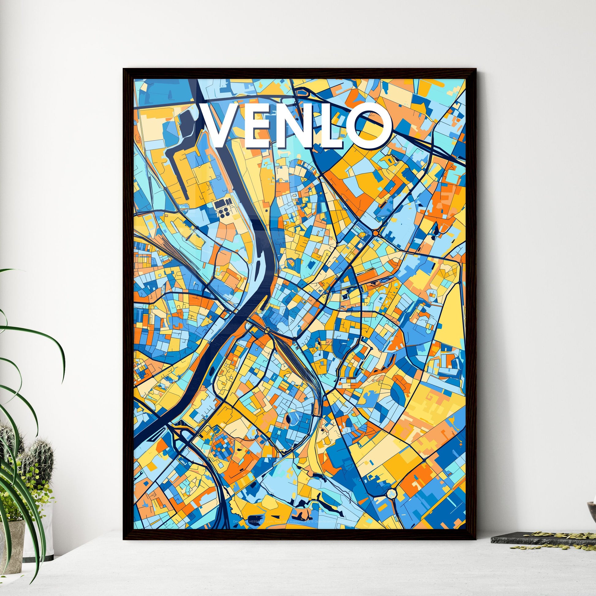 VENLO NETHERLANDS Vibrant Colorful Art Map Poster Blue Orange