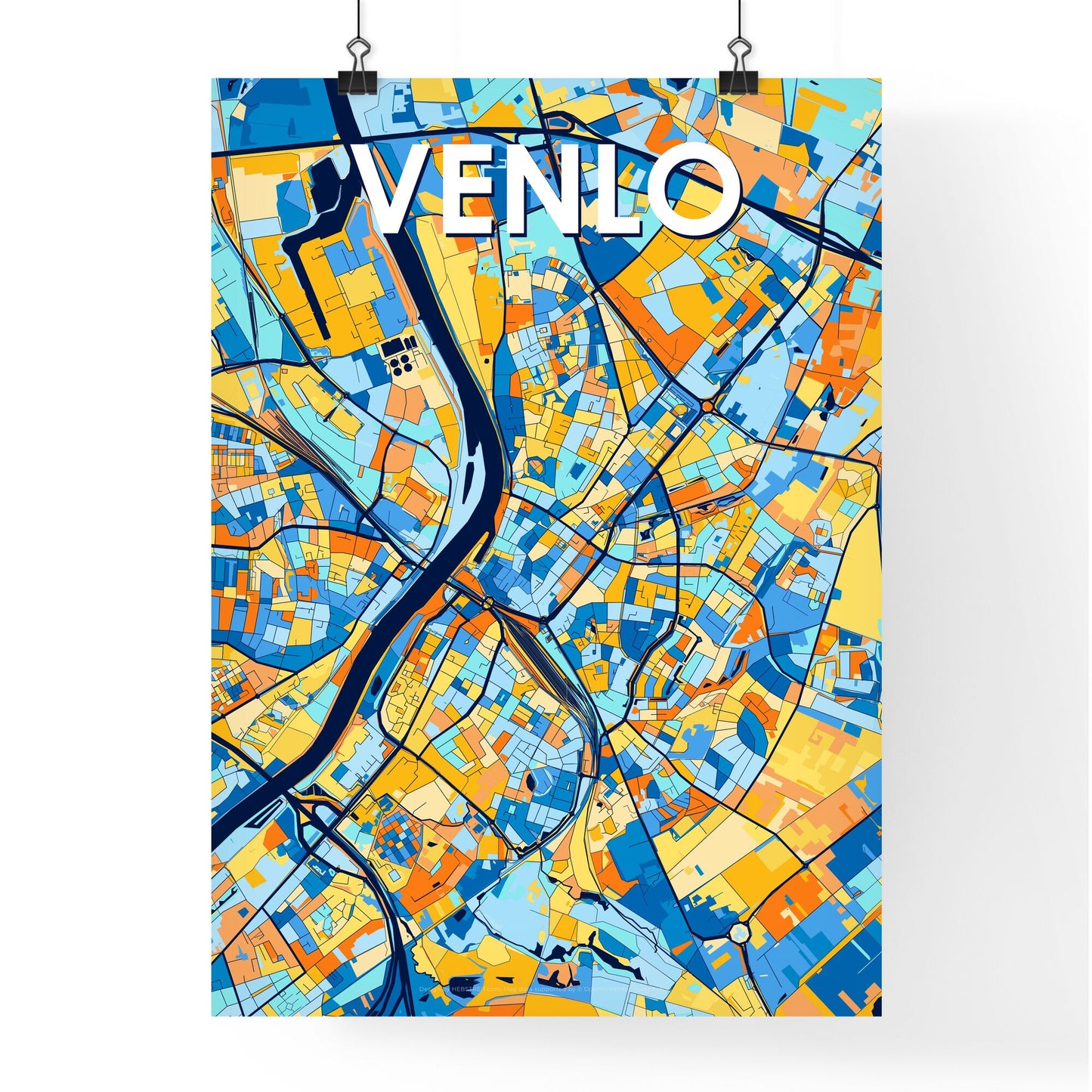 VENLO NETHERLANDS Vibrant Colorful Art Map Poster Blue Orange