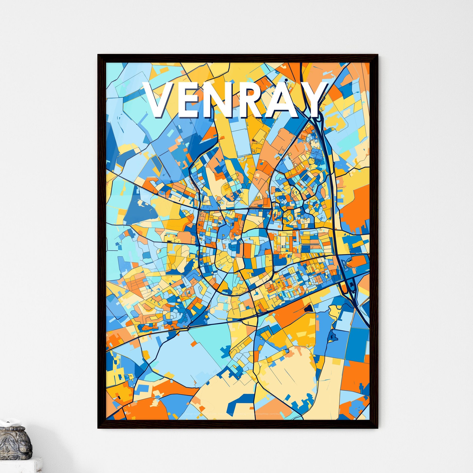 VENRAY NETHERLANDS Vibrant Colorful Art Map Poster Blue Orange