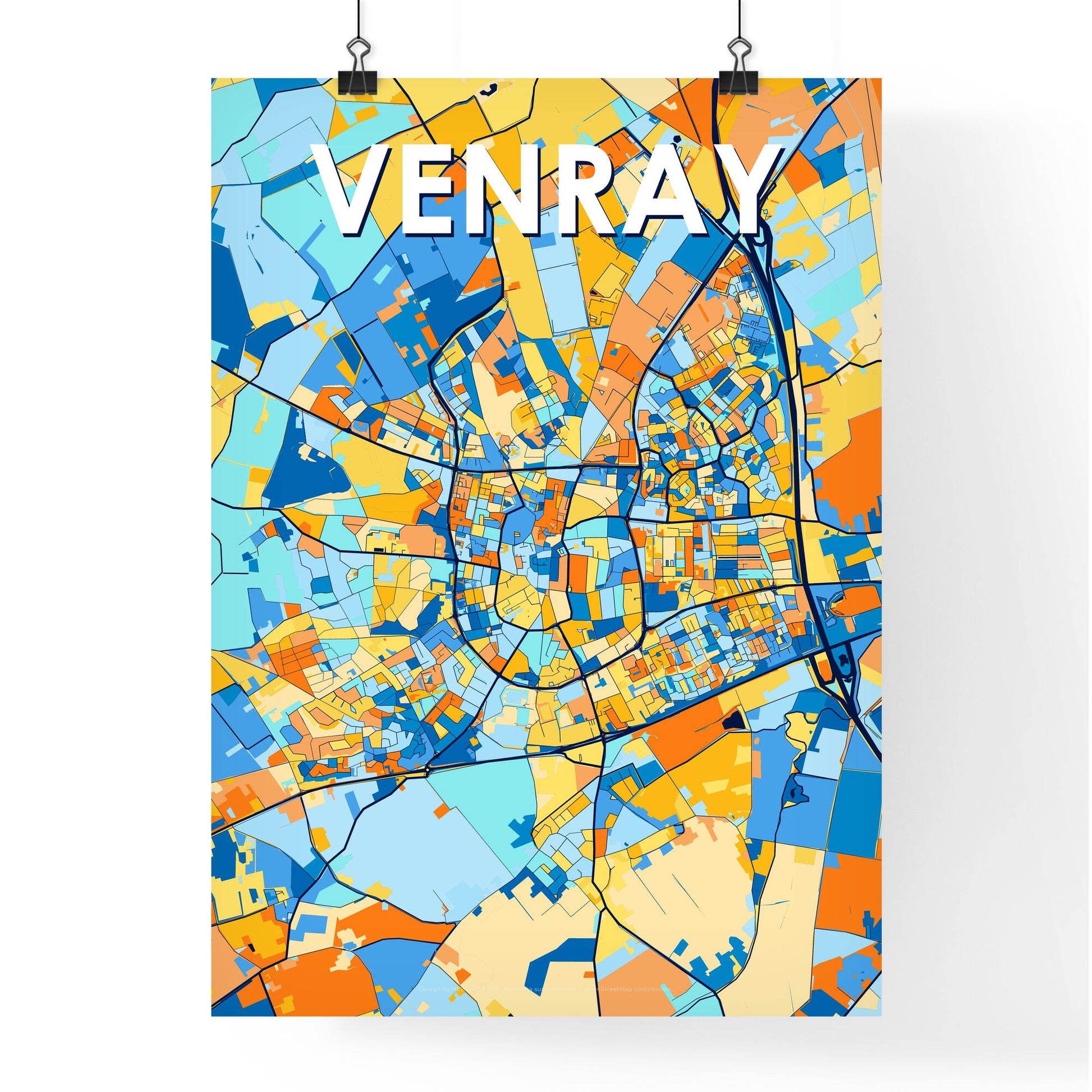 VENRAY NETHERLANDS Vibrant Colorful Art Map Poster Blue Orange