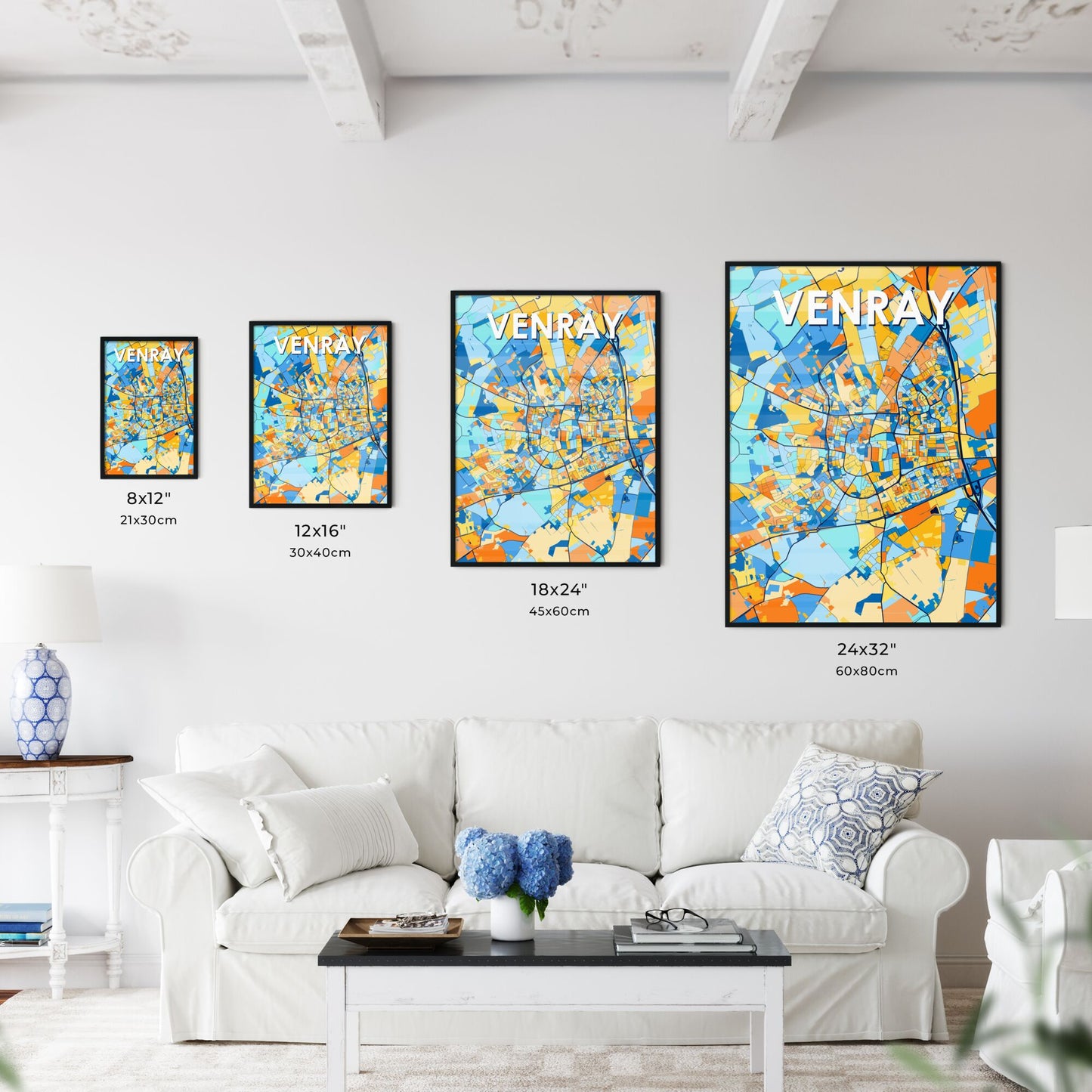 VENRAY NETHERLANDS Vibrant Colorful Art Map Poster Blue Orange