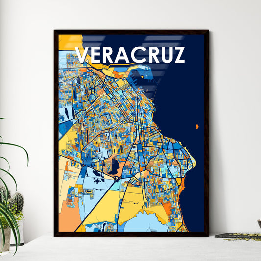 VERACRUZ MEXICO Vibrant Colorful Art Map Poster Blue Orange