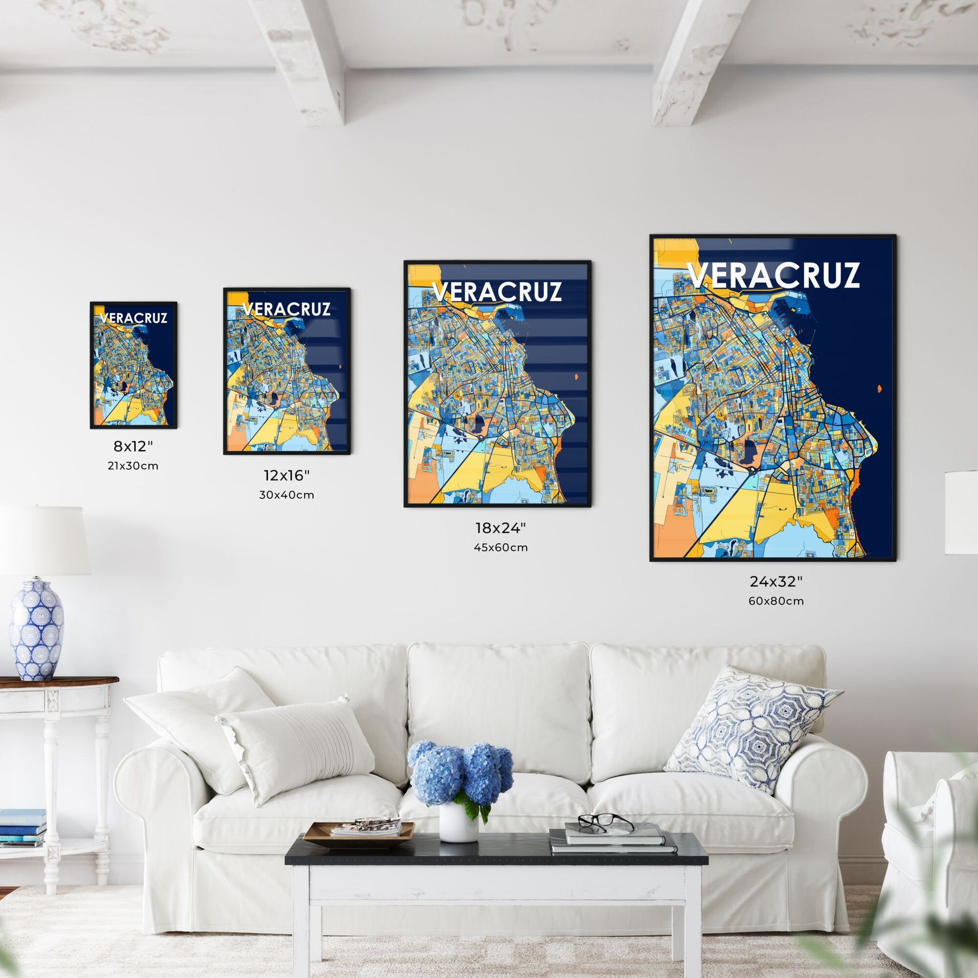 VERACRUZ MEXICO Vibrant Colorful Art Map Poster Blue Orange