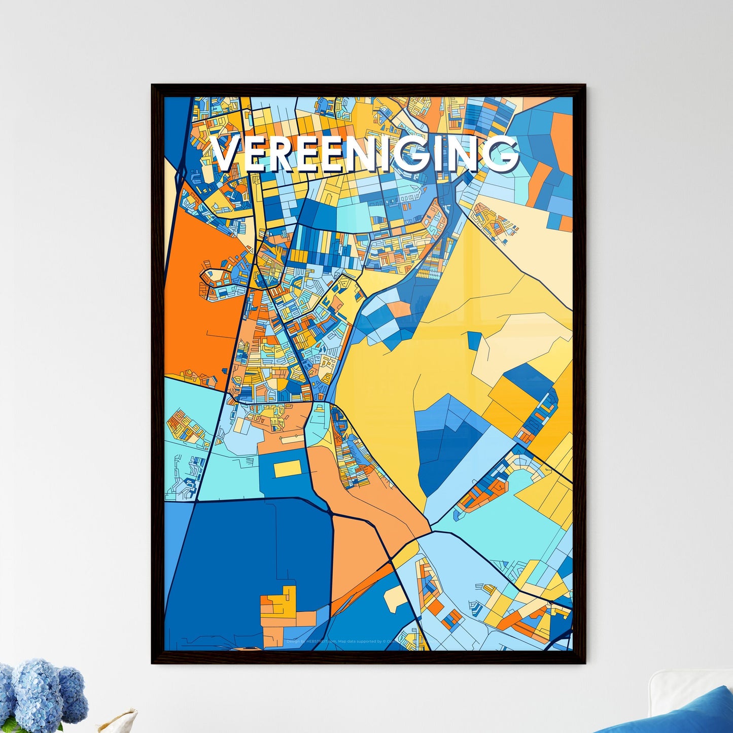 VEREENIGING SOUTH AFRICA Vibrant Colorful Art Map Poster Blue Orange