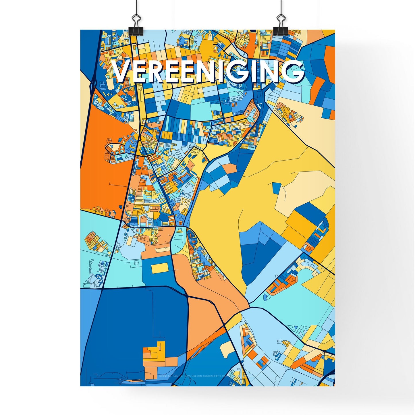 VEREENIGING SOUTH AFRICA Vibrant Colorful Art Map Poster Blue Orange