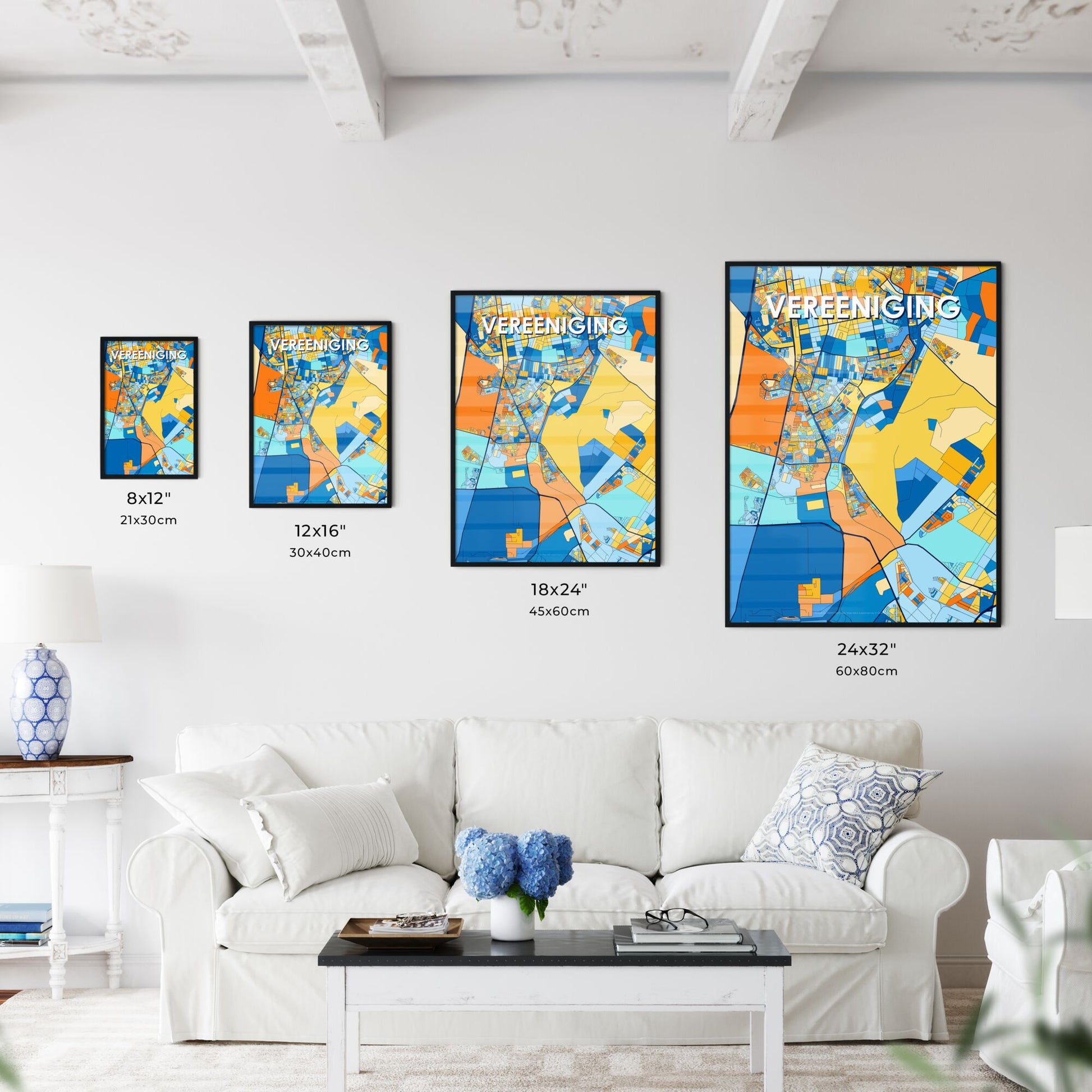 VEREENIGING SOUTH AFRICA Vibrant Colorful Art Map Poster Blue Orange