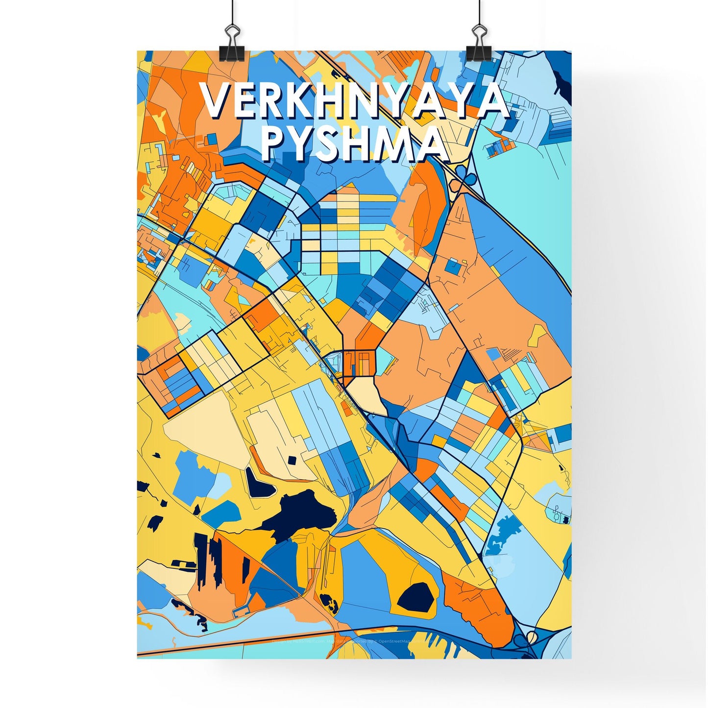 VERKHNYAYA PYSHMA RUSSIA Vibrant Colorful Art Map Poster Blue Orange