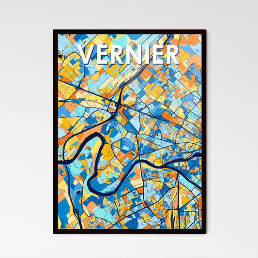 VERNIER SWITZERLAND Vibrant Colorful Art Map Poster Blue Orange