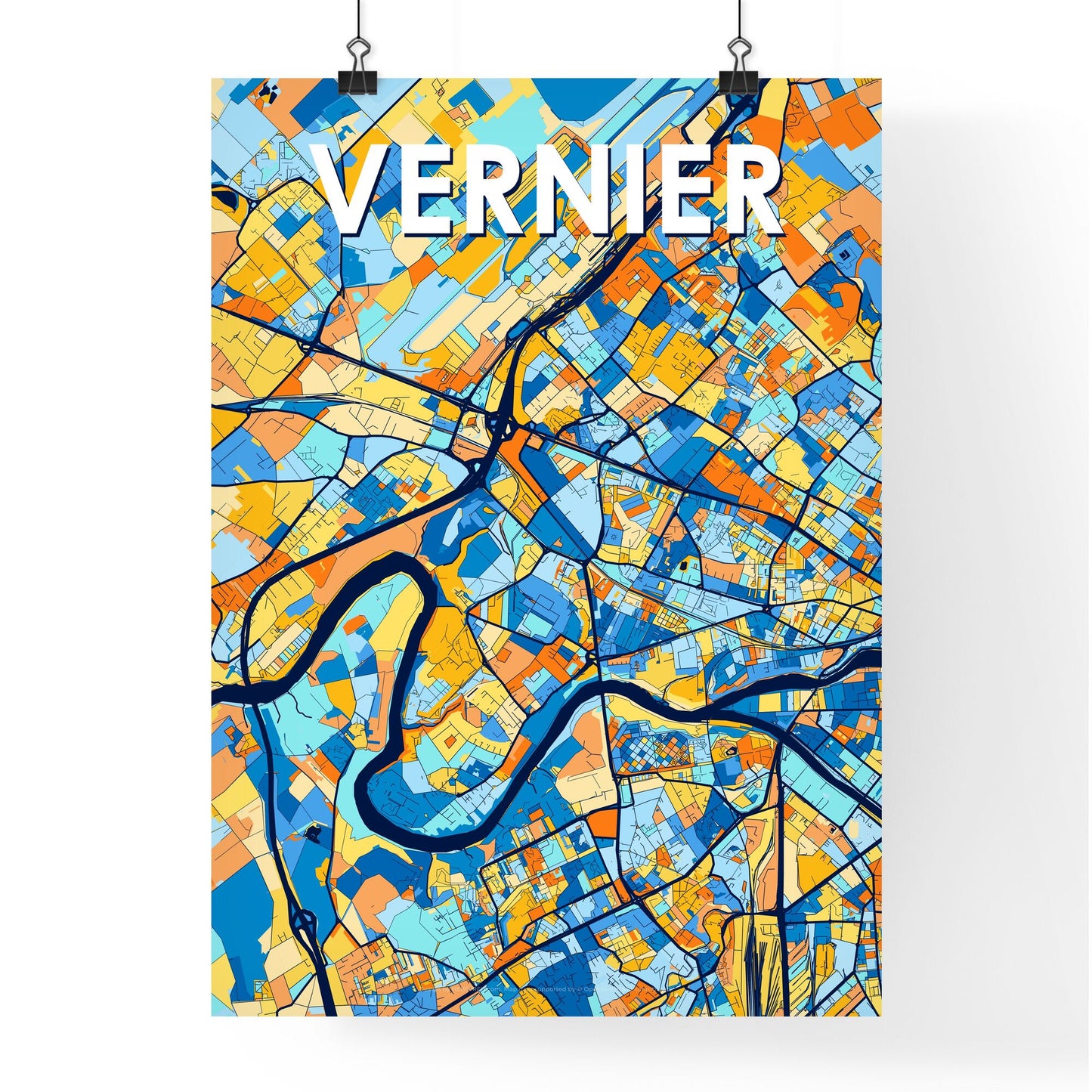 VERNIER SWITZERLAND Vibrant Colorful Art Map Poster Blue Orange