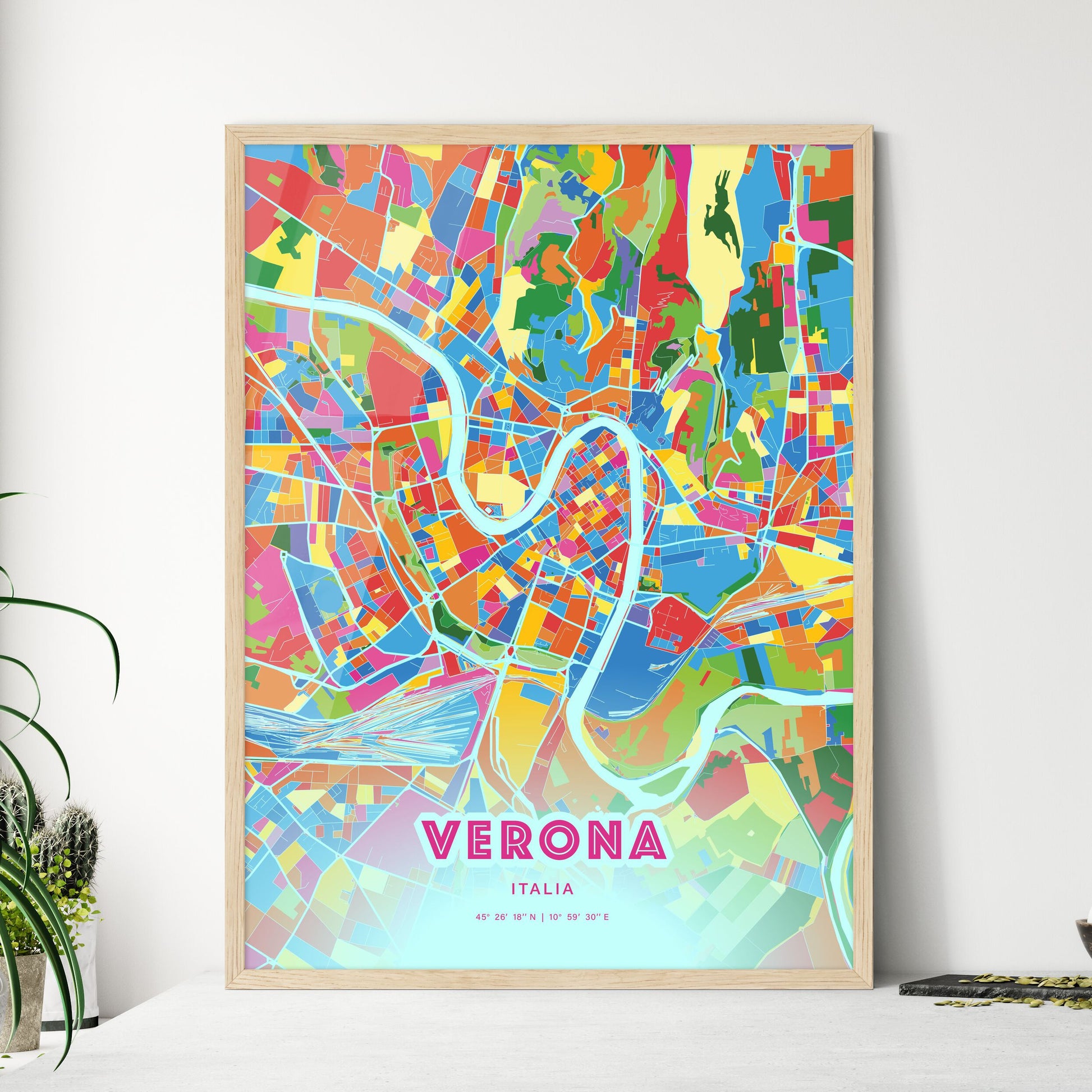 Colorful Verona Italy Fine Art Map Crazy Colors