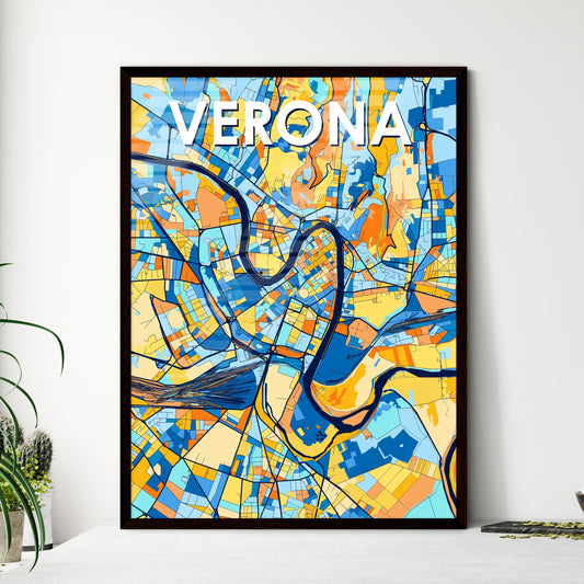 VERONA ITALY Vibrant Colorful Art Map Poster Blue Orange