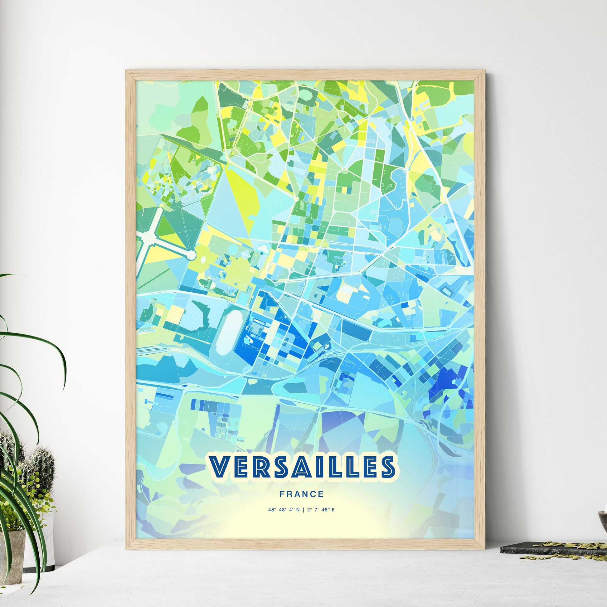 Colorful Versailles France Fine Art Map Cool Blue