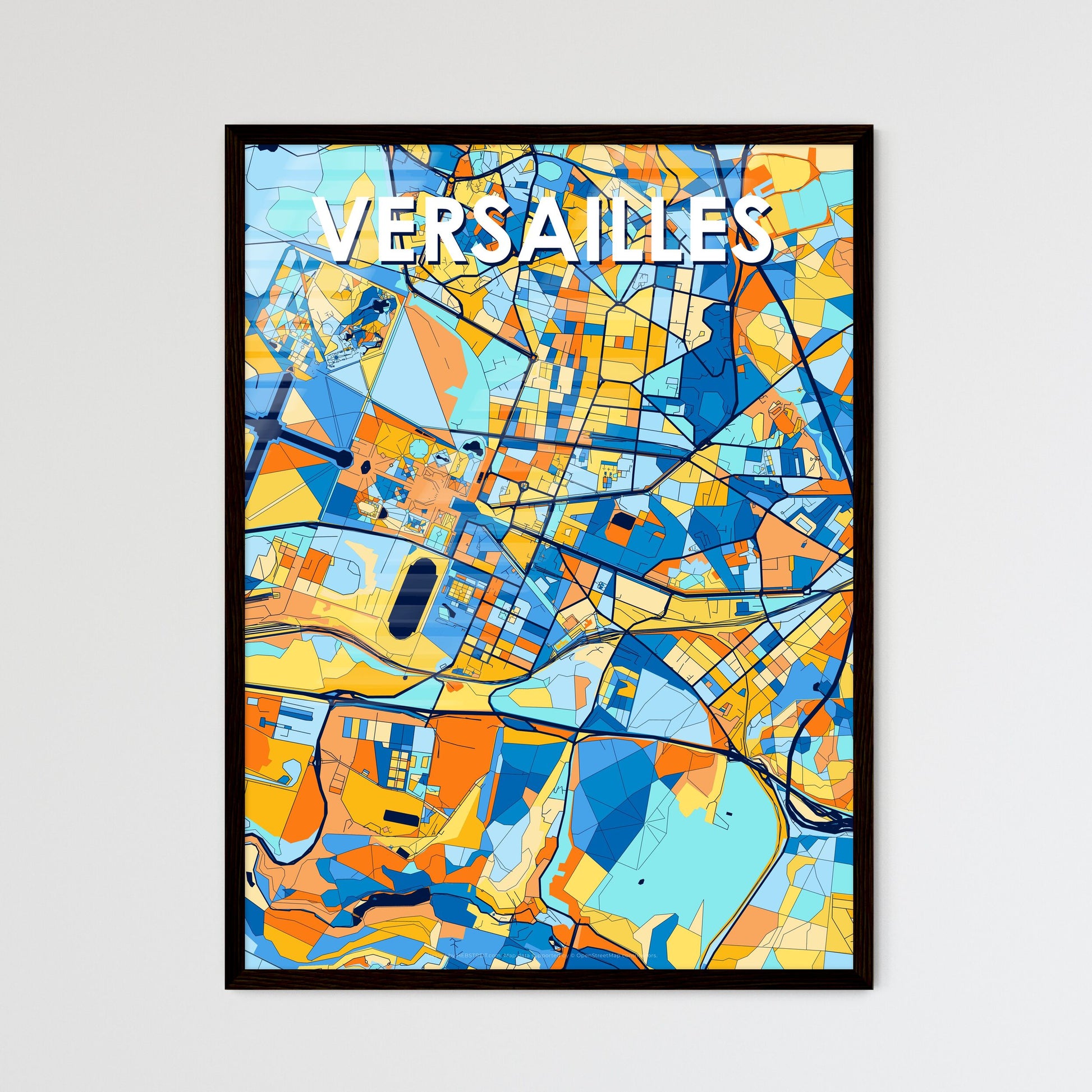 VERSAILLES FRANCE Vibrant Colorful Art Map Poster Blue Orange