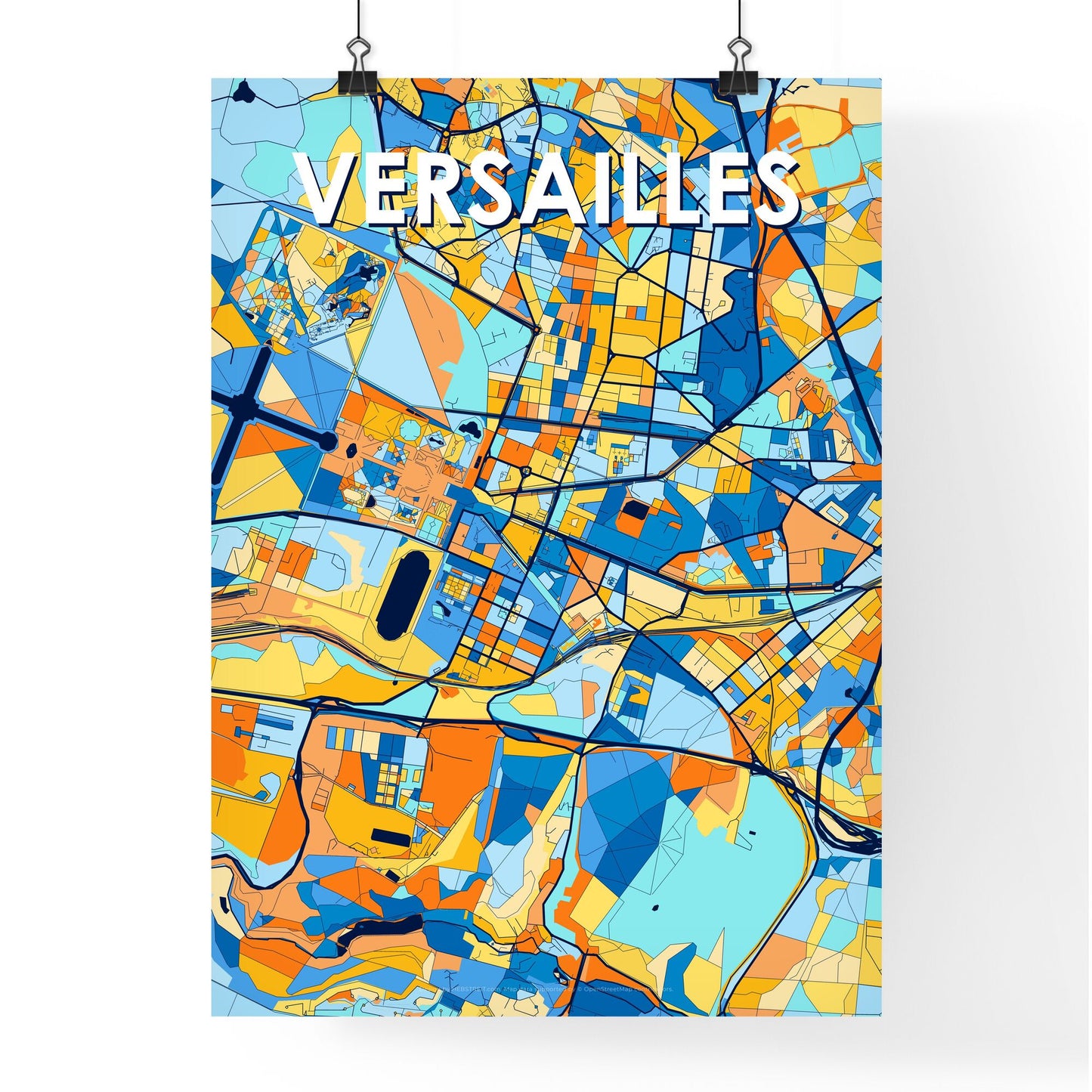 VERSAILLES FRANCE Vibrant Colorful Art Map Poster Blue Orange