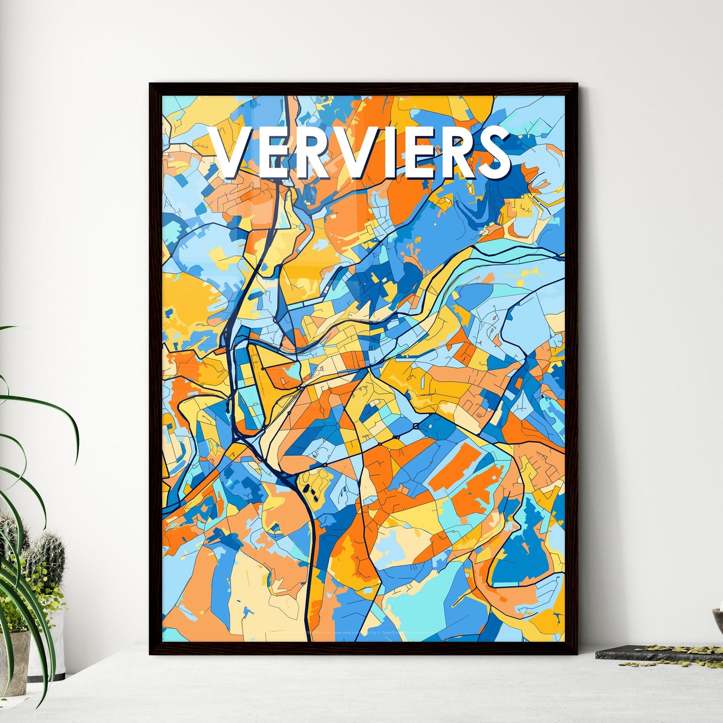 VERVIERS BELGIUM Vibrant Colorful Art Map Poster Blue Orange