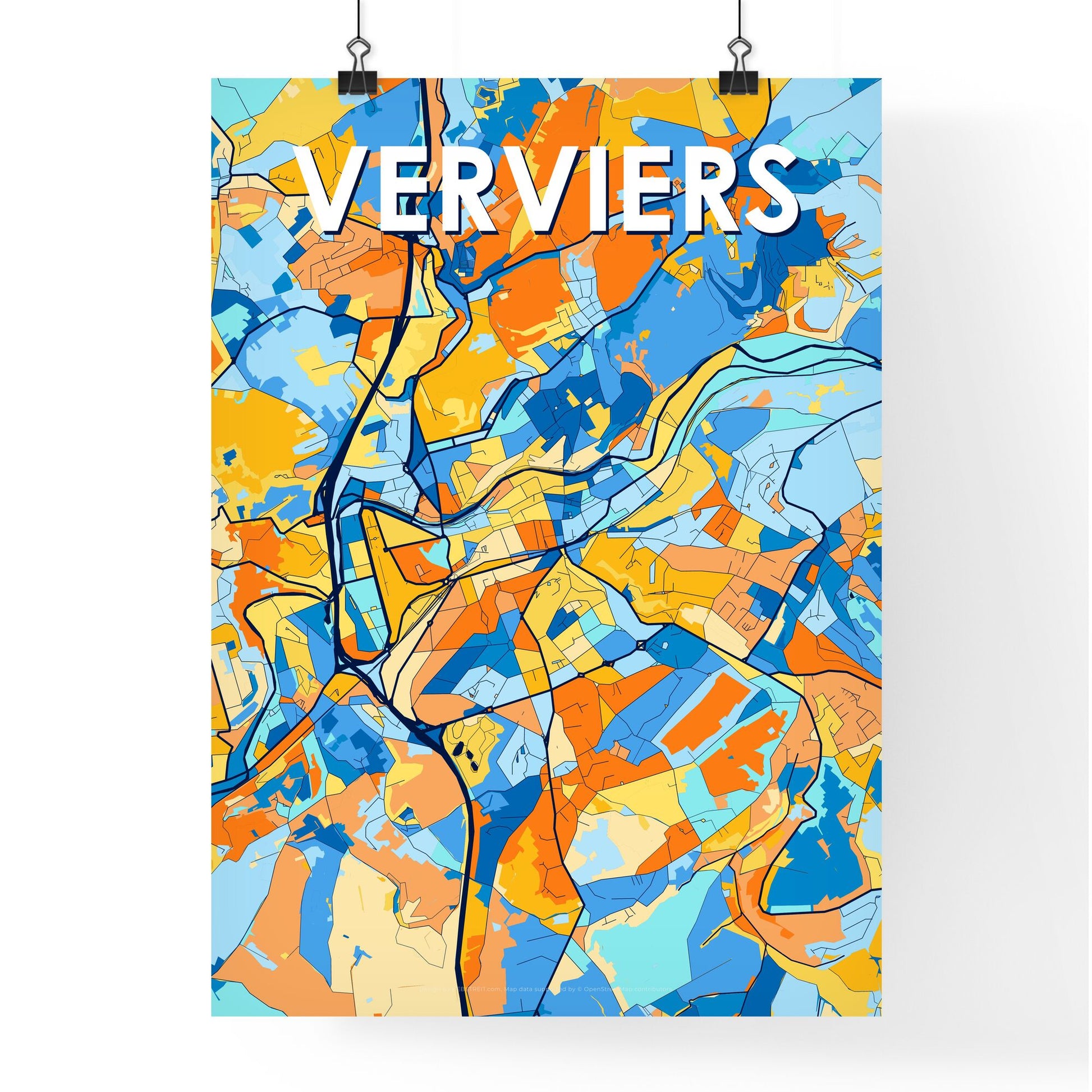 VERVIERS BELGIUM Vibrant Colorful Art Map Poster Blue Orange