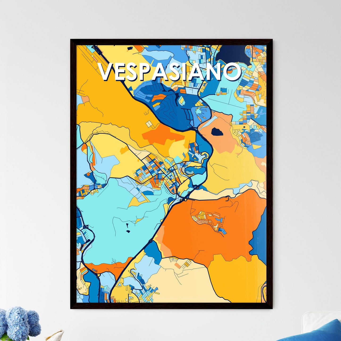 VESPASIANO BRAZIL Vibrant Colorful Art Map Poster Blue Orange